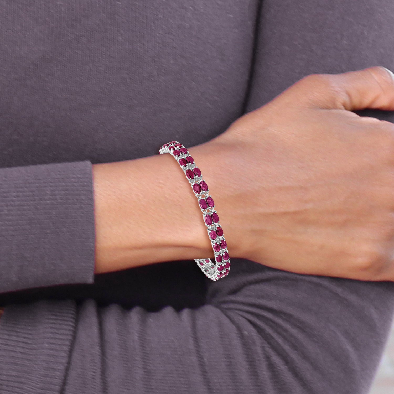 Sterling Silver Rhodium-plated Ruby Bracelet