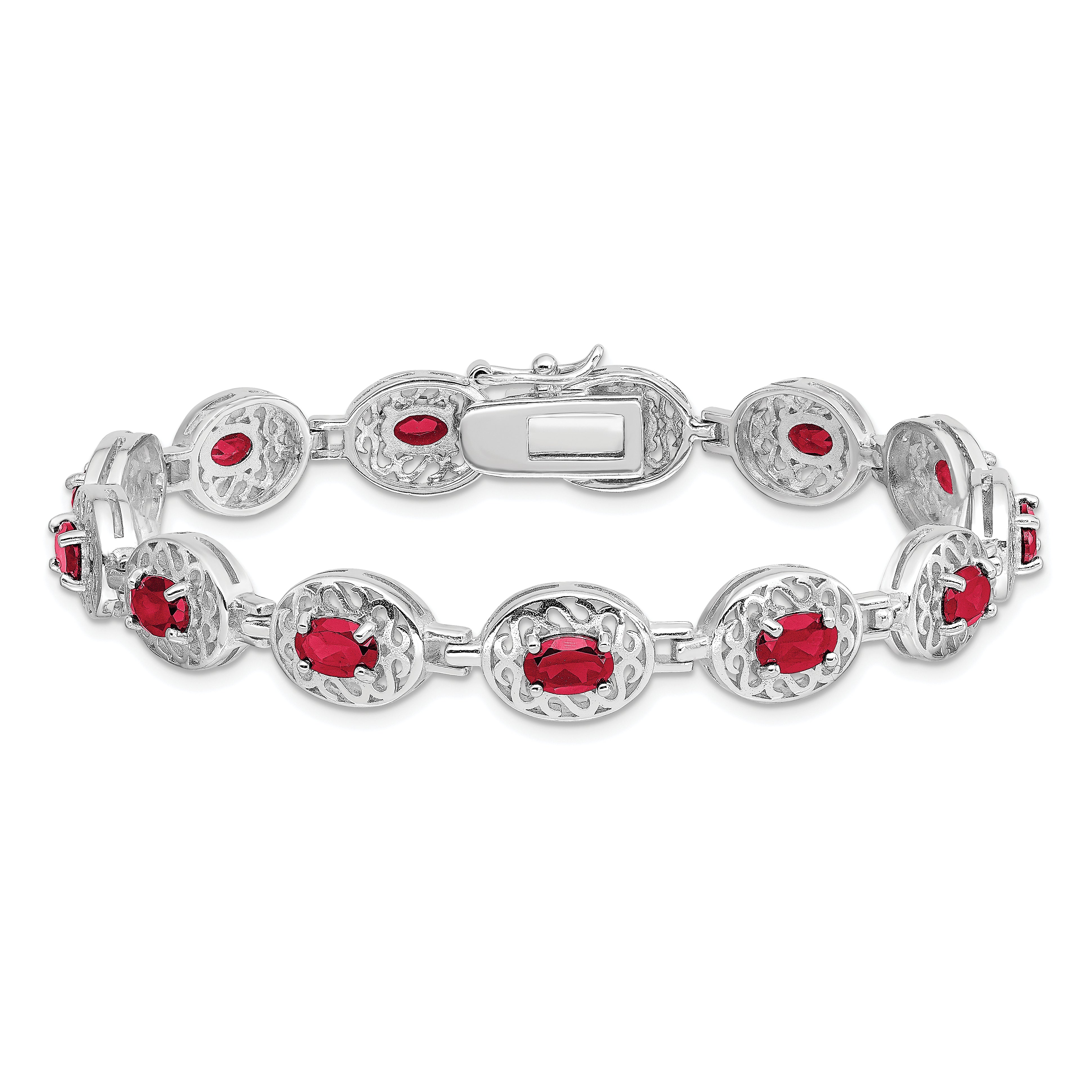 Sterling Silver Rhodium-plated Ruby Bracelet