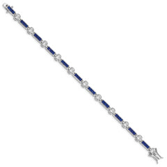 Sterling Silver Rhodium-plated Blue Glass and CZ 7.25 inch Bracelet