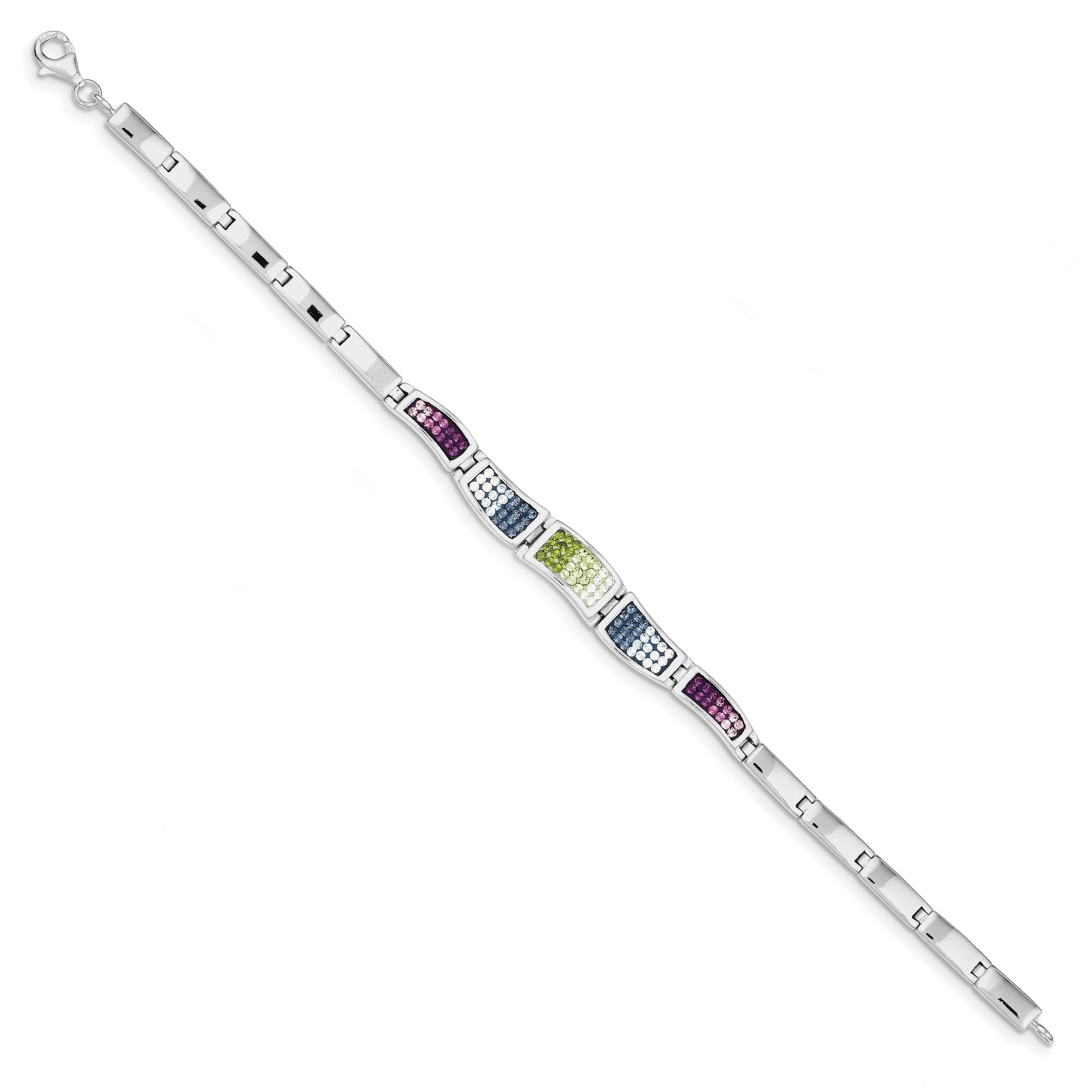 Sterling Silver Rhod Plated 7.5inch Multicolored CZ Ferido Style Bracelet