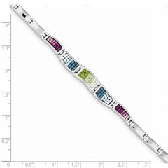 Sterling Silver Rhod Plated 7.5inch Multicolored CZ Ferido Style Bracelet