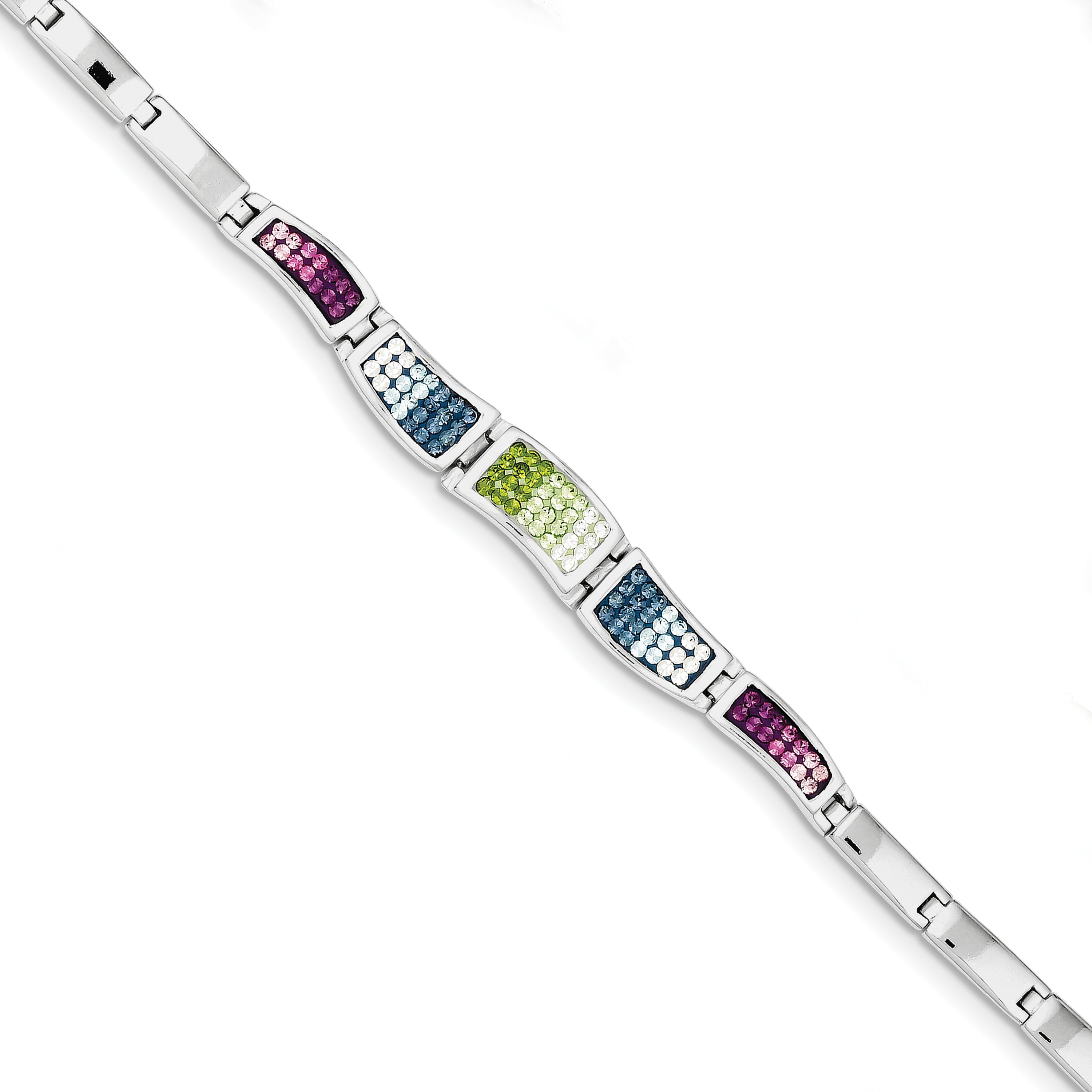 Sterling Silver Rhod Plated 7.5inch Multicolored CZ Ferido Style Bracelet