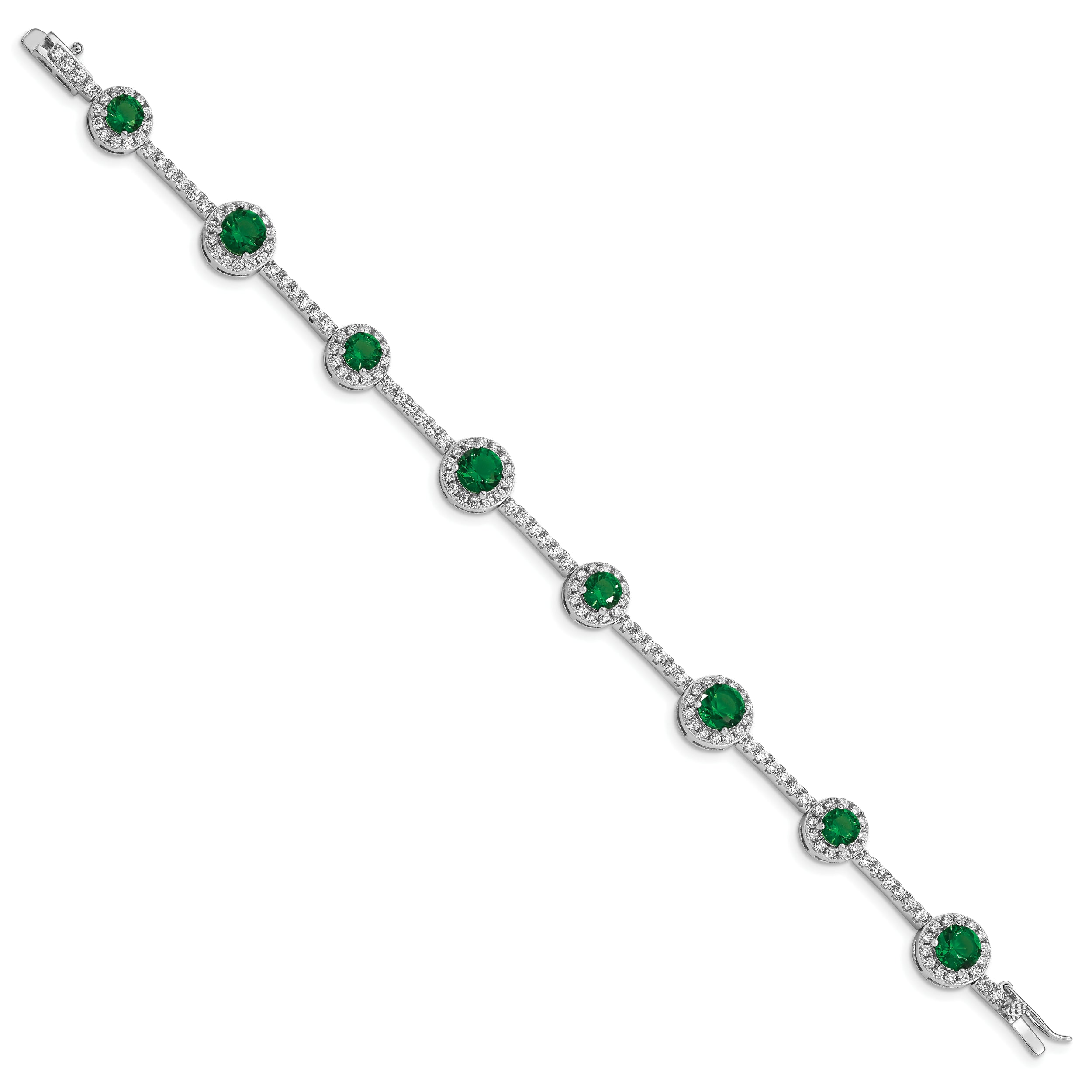 Sterling Silver Rhodium-plated 7.25inch Green and Clear CZ Bracelet