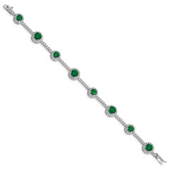 Sterling Silver Rhodium-plated 7.25inch Green and Clear CZ Bracelet