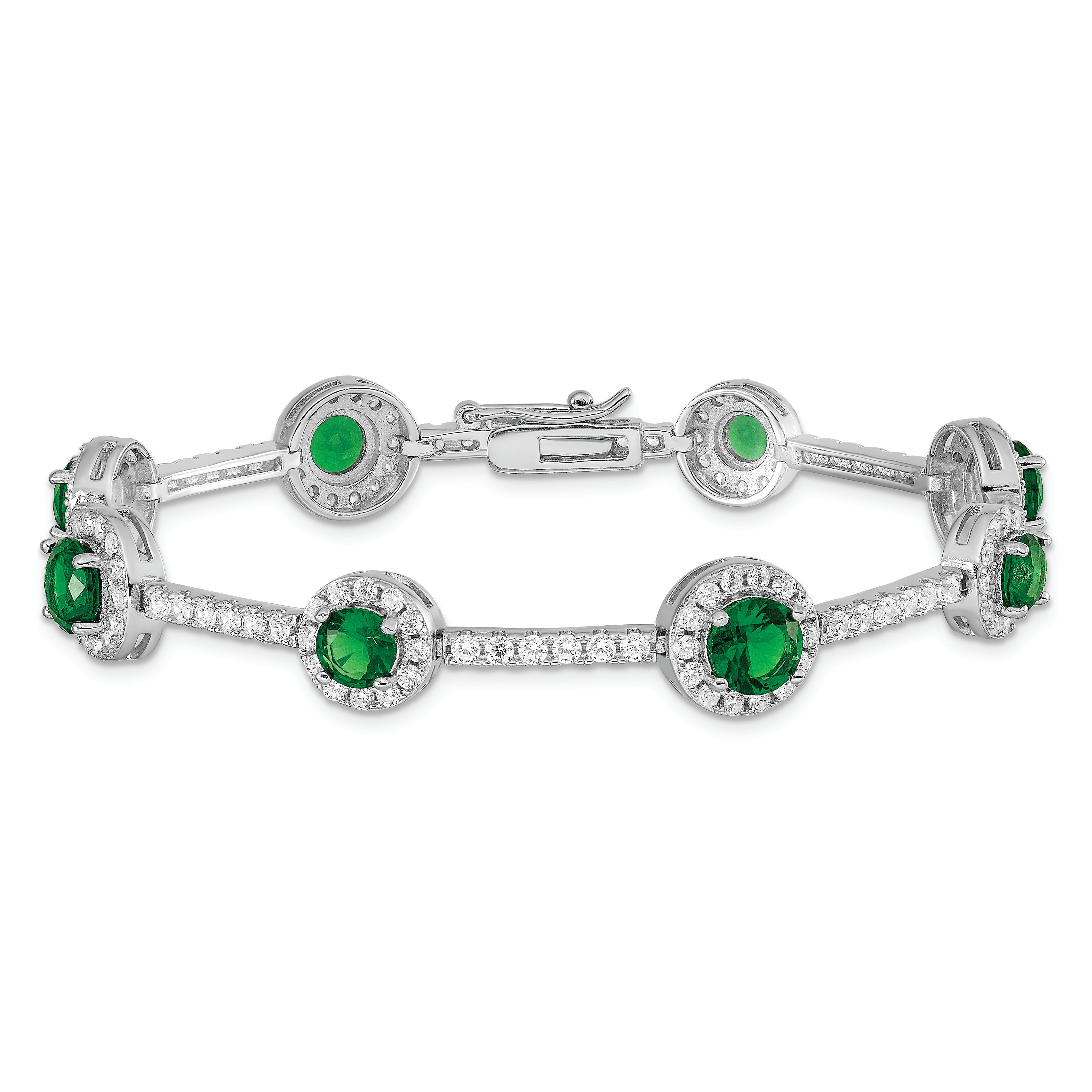 Sterling Silver Rhodium-plated 7.25inch Green and Clear CZ Bracelet