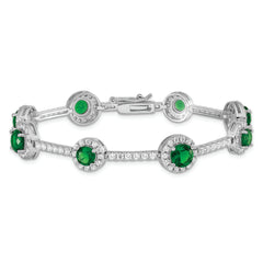 Sterling Silver Rhodium-plated 7.25inch Green and Clear CZ Bracelet