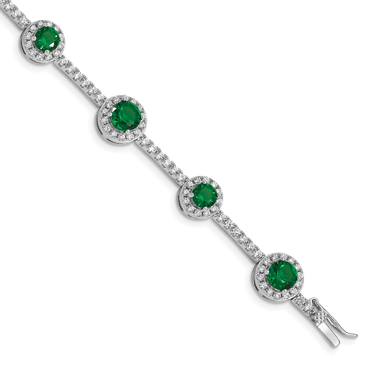 Sterling Silver Rhodium-plated 7.25inch Green and Clear CZ Bracelet