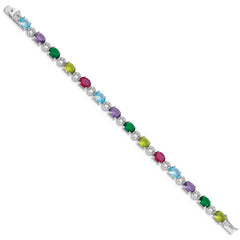 Sterling Silver Rhodium-plated 7inch Multicolor CZ Bracelet