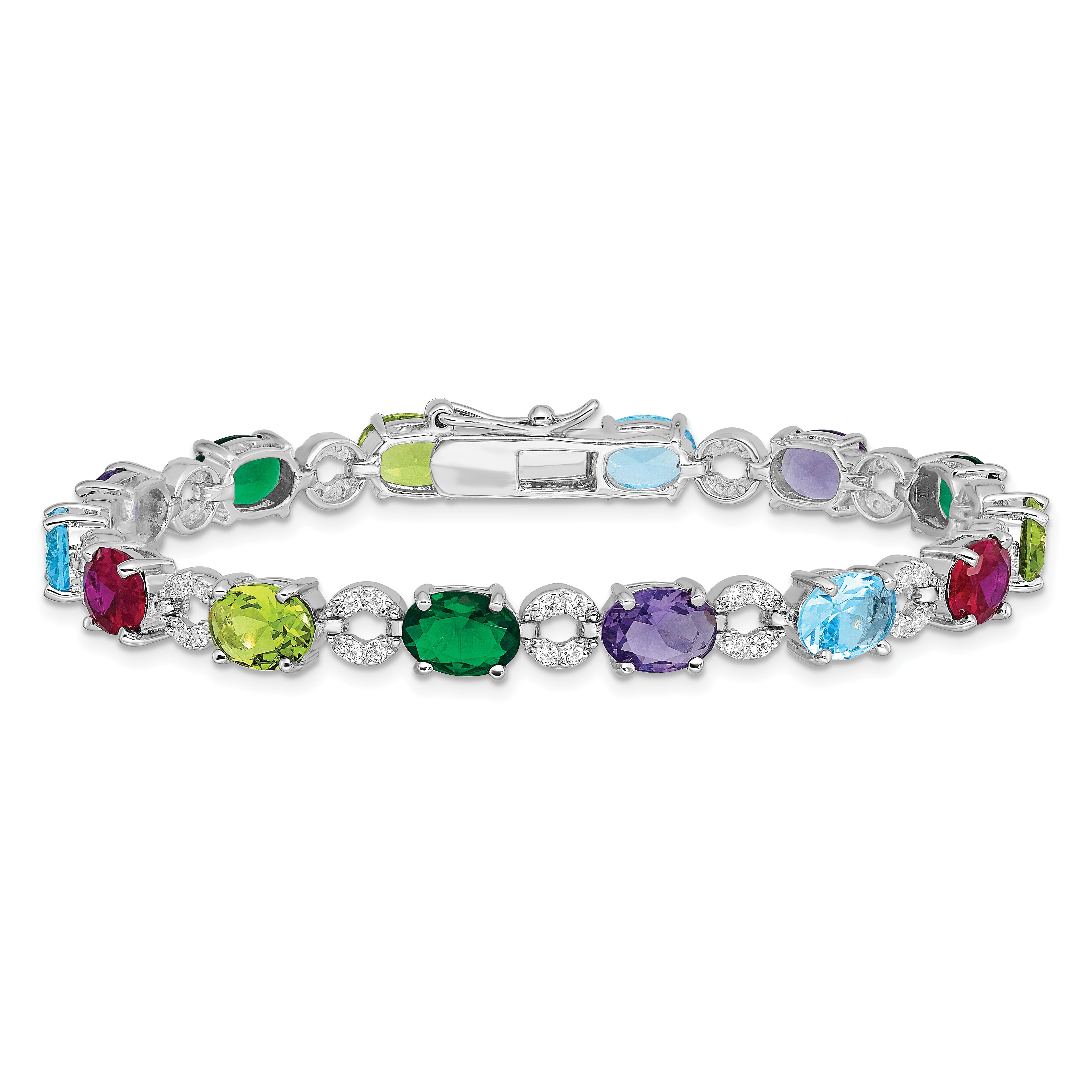 Sterling Silver Rhodium-plated 7inch Multicolor CZ Bracelet