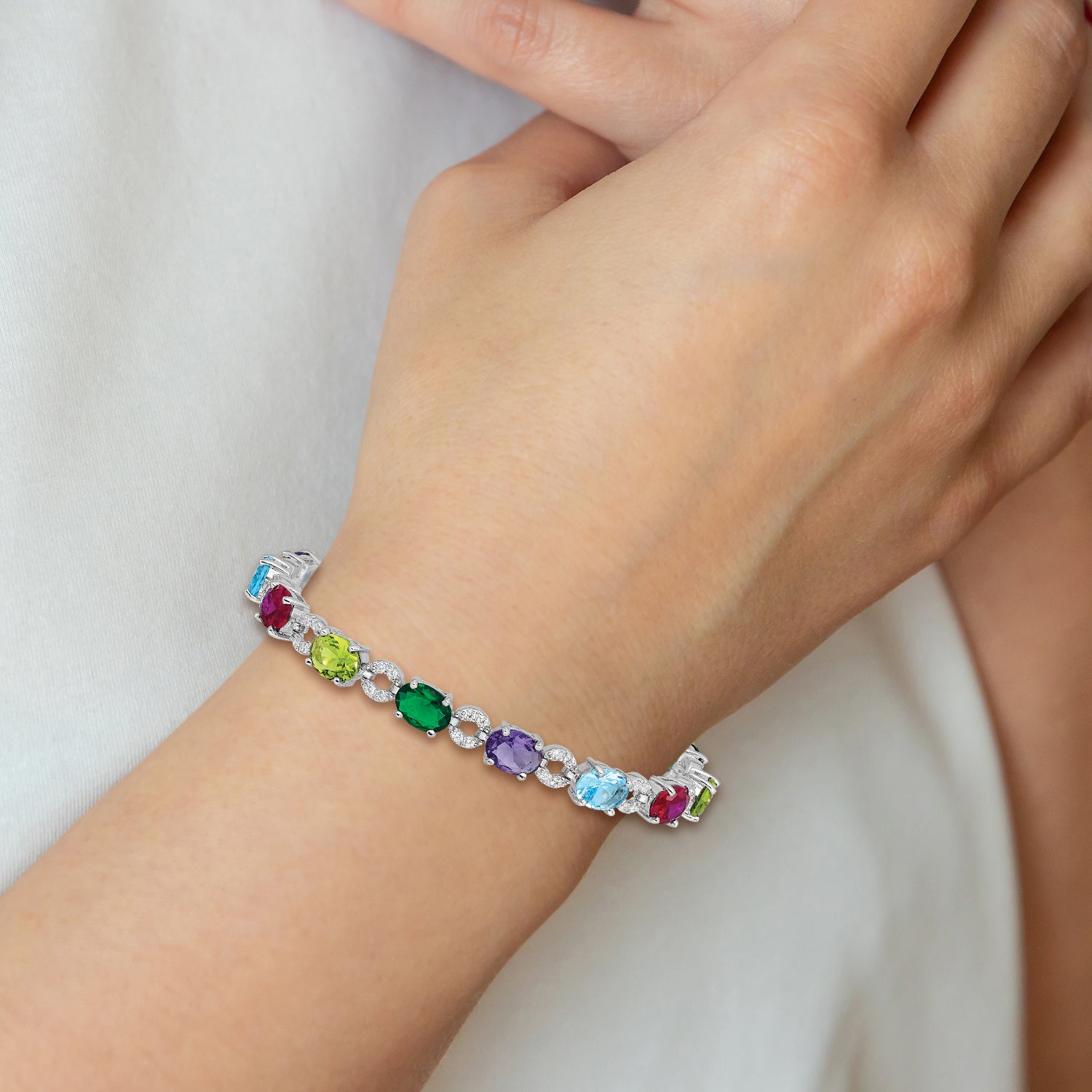 Sterling Silver Rhodium-plated 7inch Multicolor CZ Bracelet