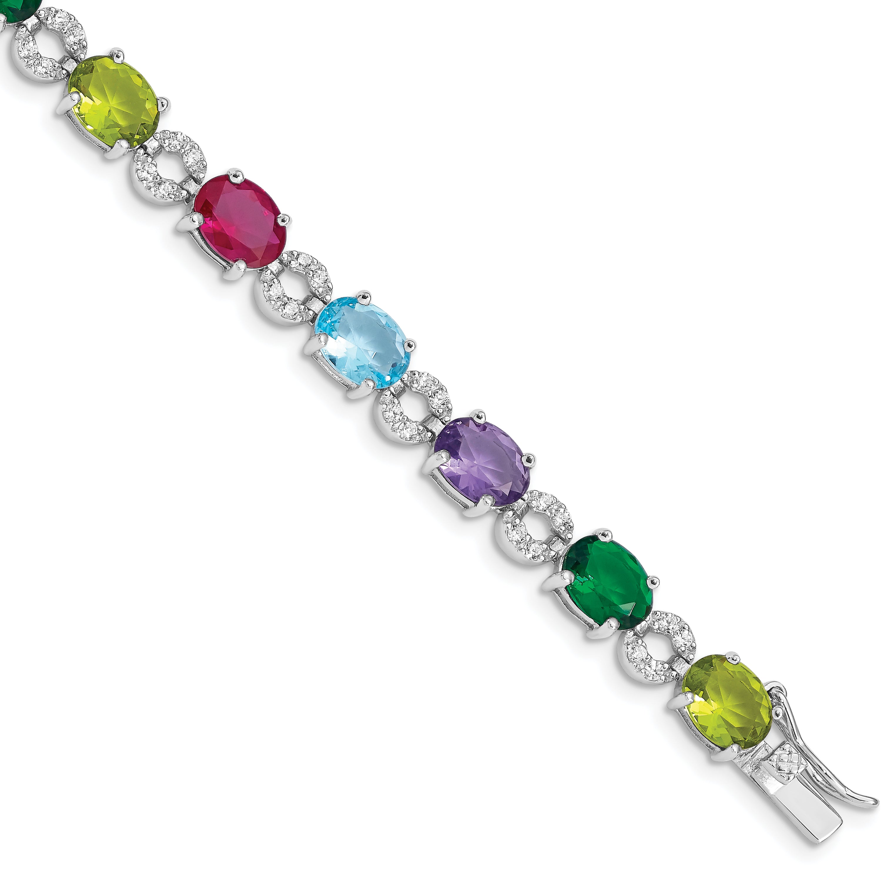 Sterling Silver Rhodium-plated 7inch Multicolor CZ Bracelet