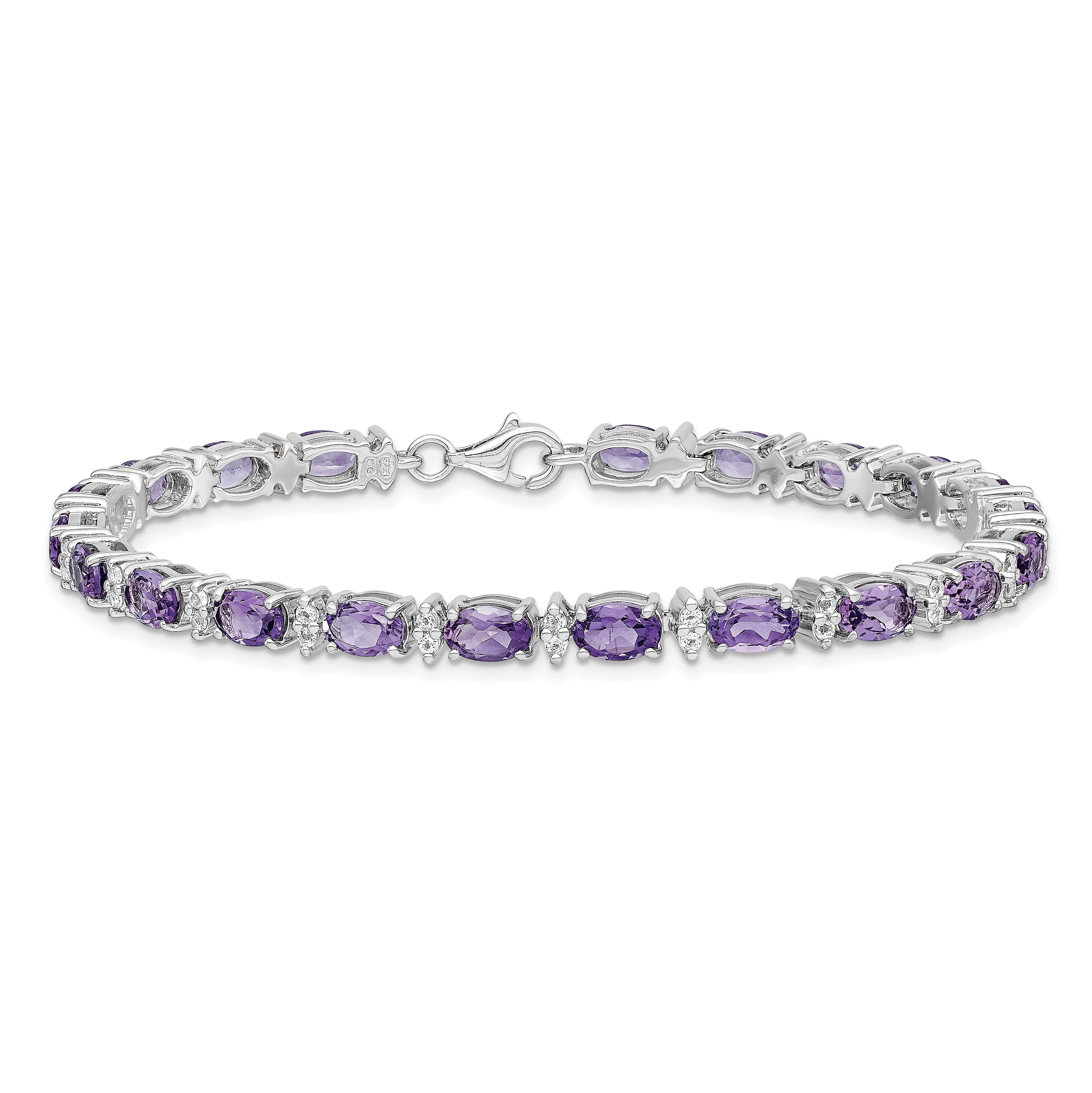 Sterling Silver Rhodium-plated Amethyst & White Topaz Bracelet