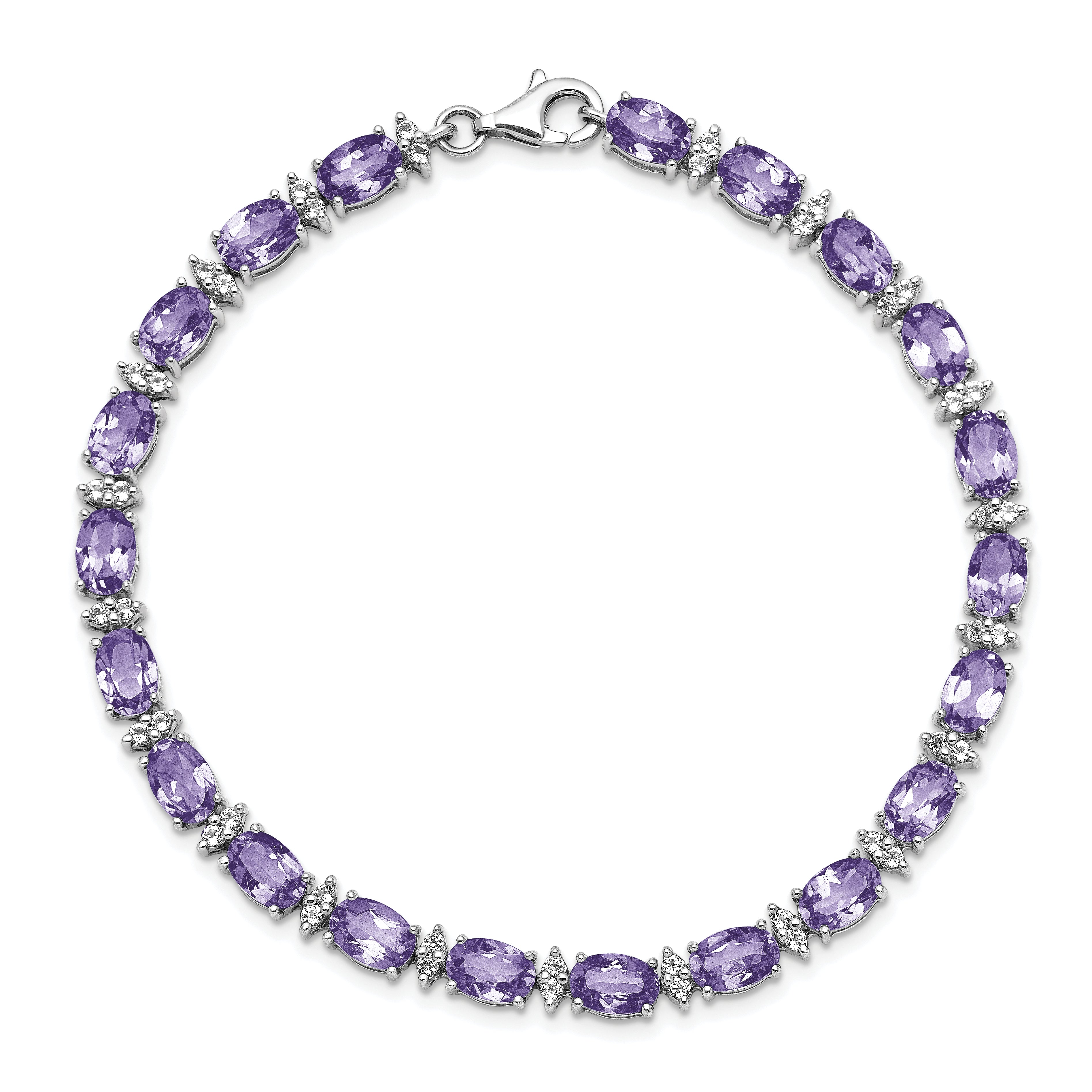 Sterling Silver Rhodium-plated Amethyst & White Topaz Bracelet