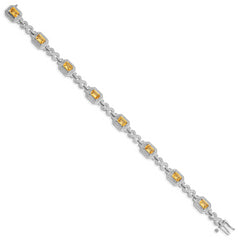 Sterling Silver Rhodium-plated Diamond & Citrine Bracelet