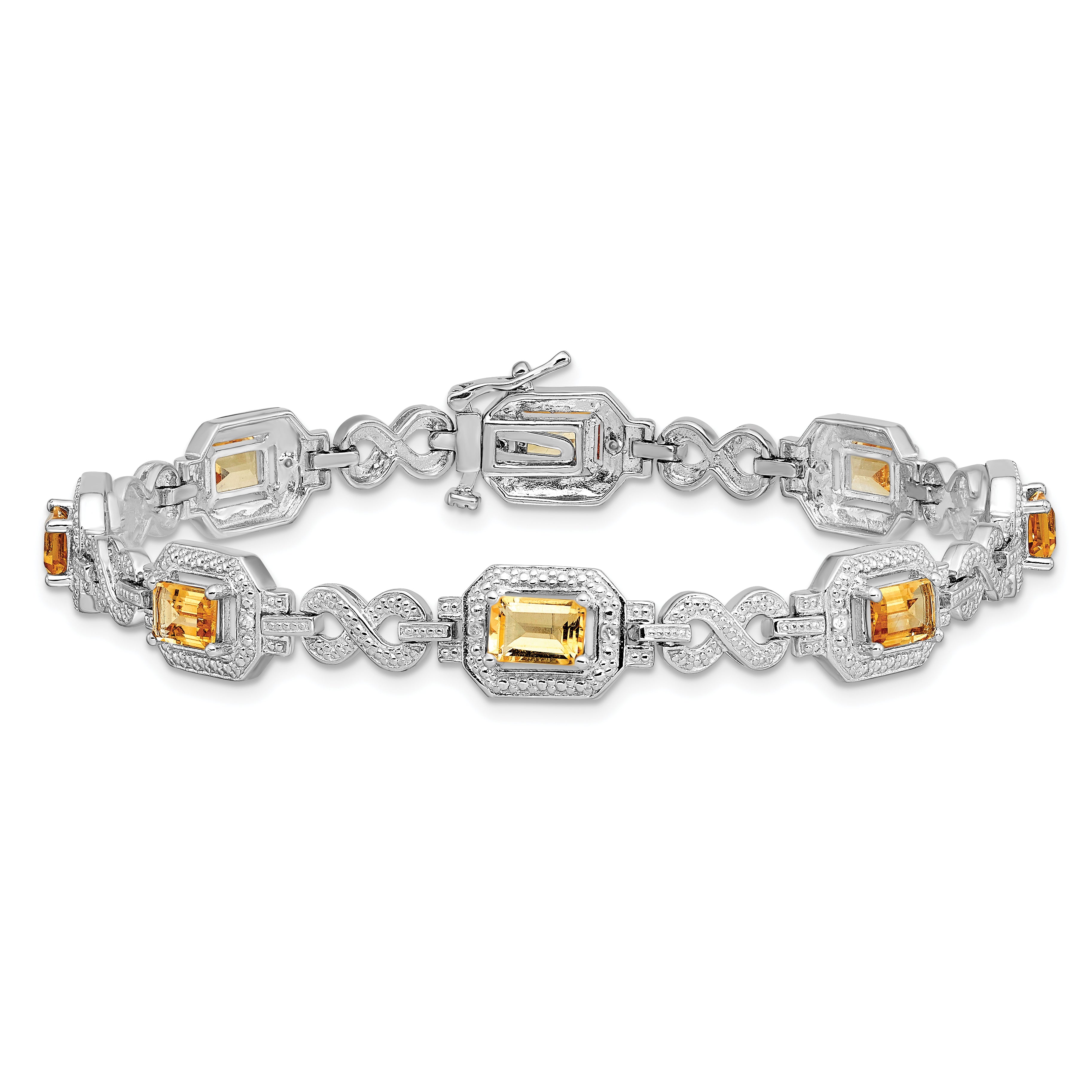 Sterling Silver Rhodium-plated Diamond & Citrine Bracelet