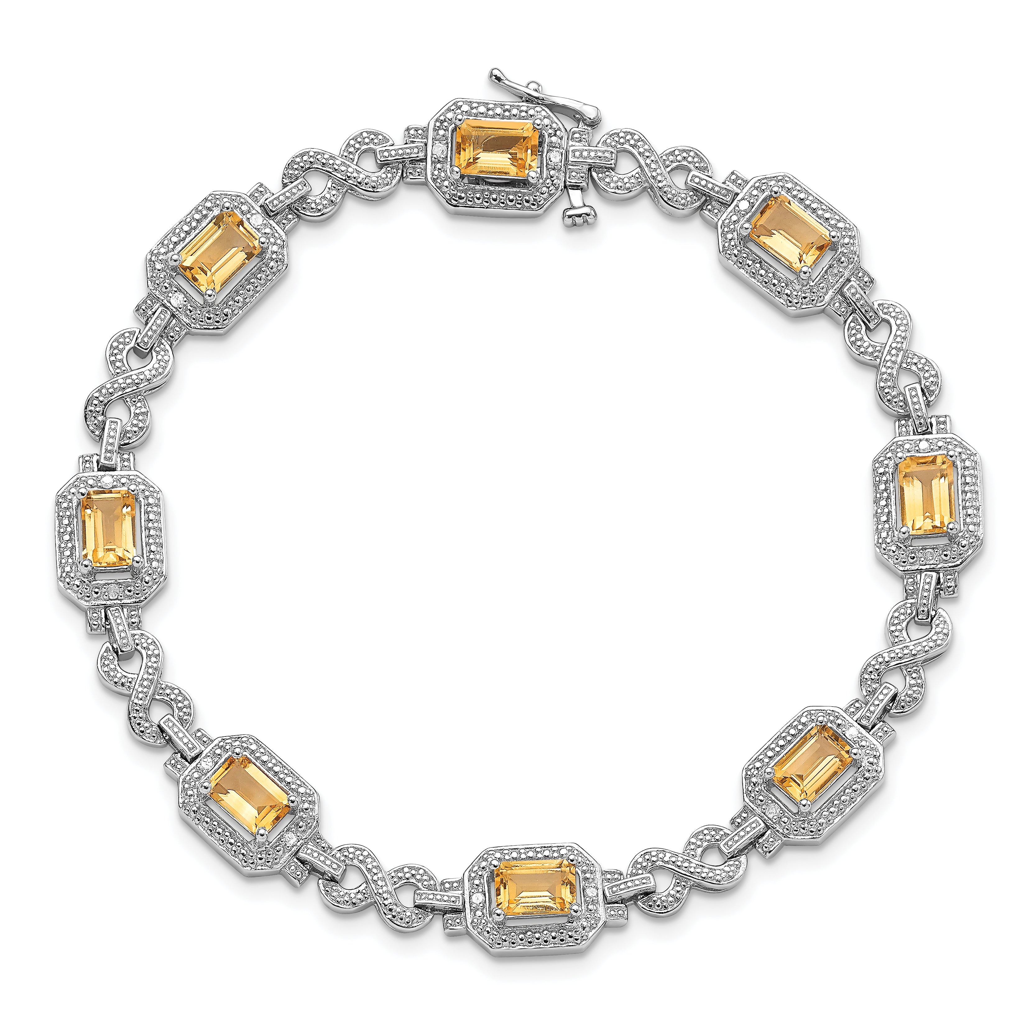 Sterling Silver Rhodium-plated Diamond & Citrine Bracelet