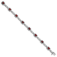 Sterling Silver Rhodium-plated Diamond & Garnet Bracelet