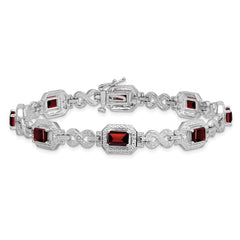 Sterling Silver Rhodium-plated Diamond & Garnet Bracelet