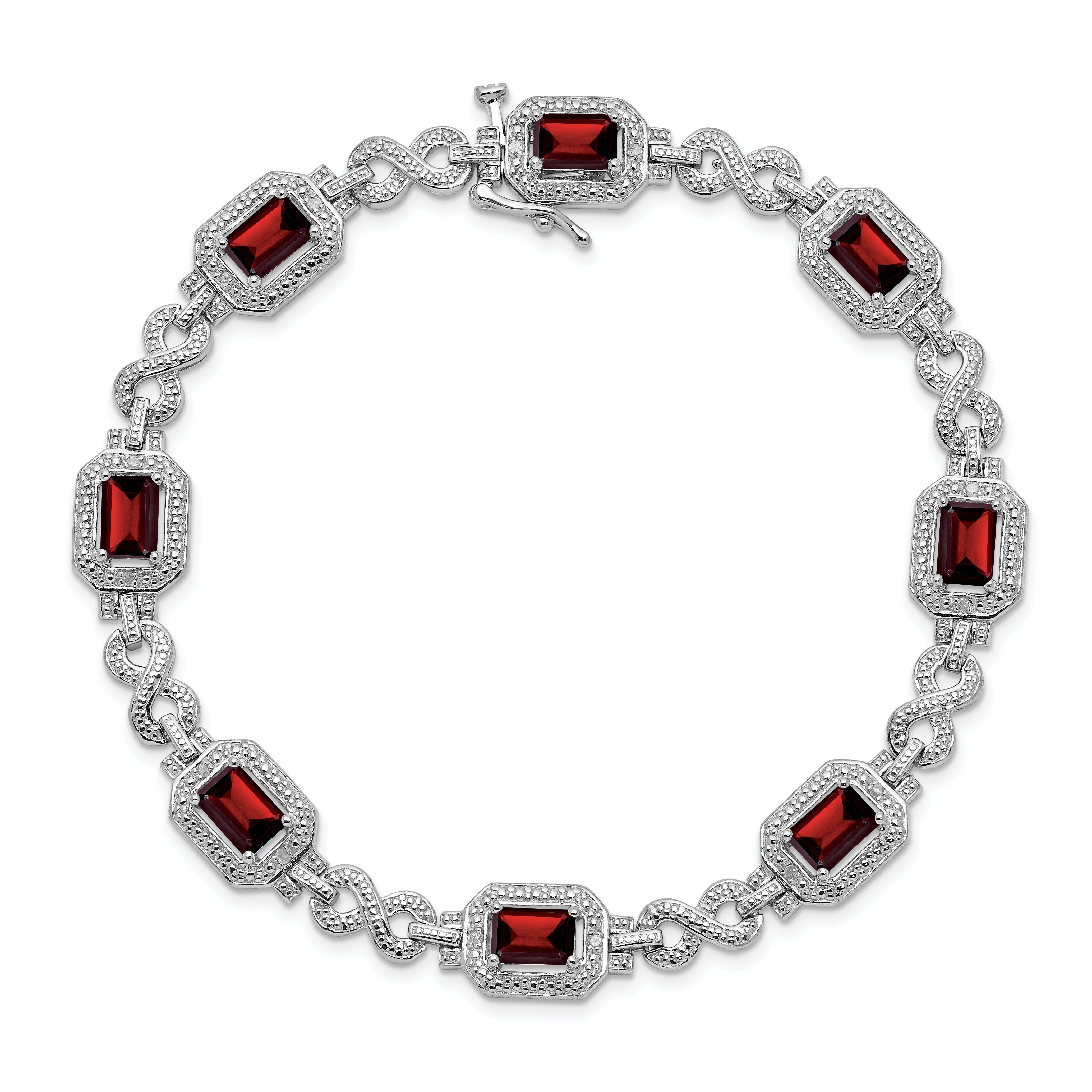 Sterling Silver Rhodium-plated Diamond & Garnet Bracelet