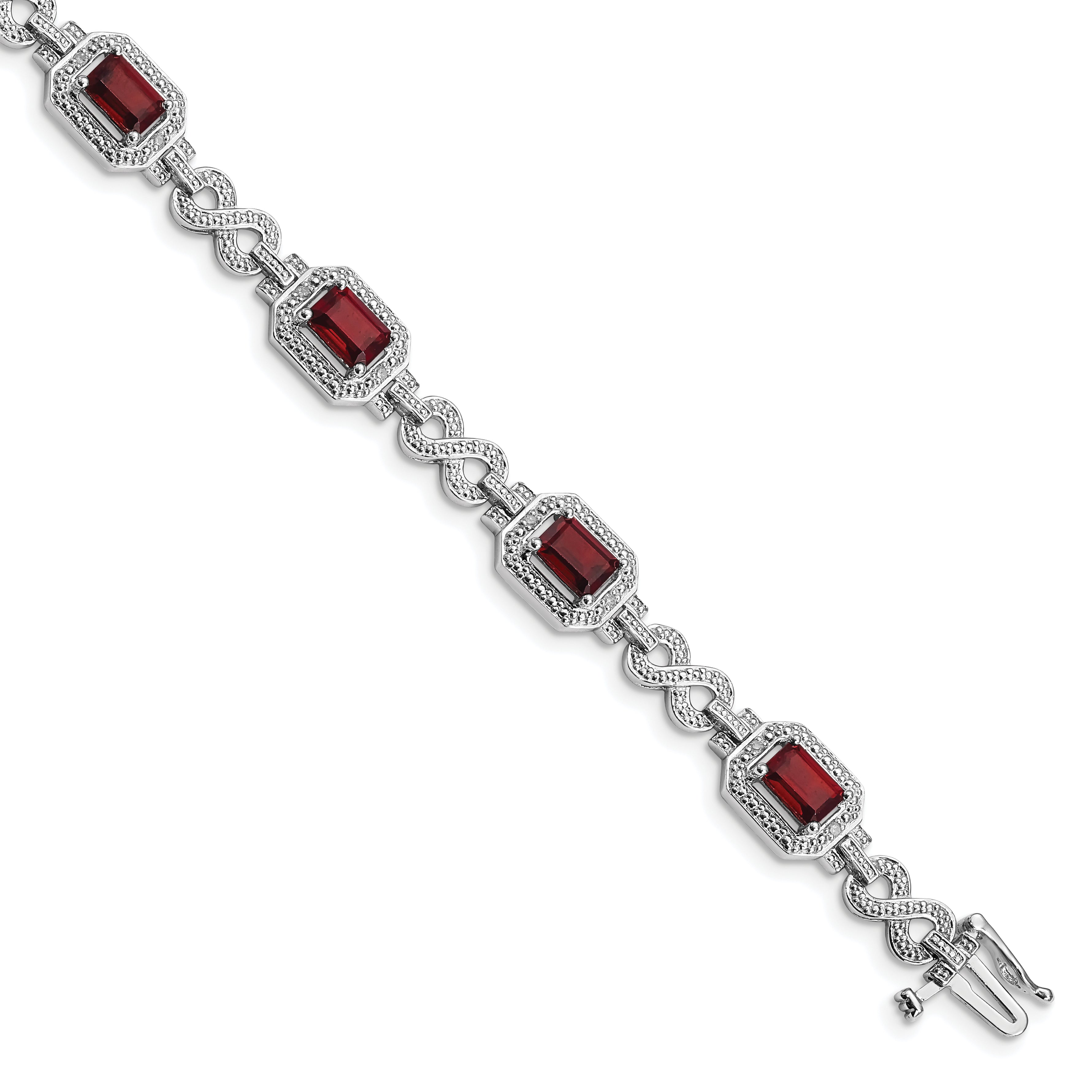 Sterling Silver Rhodium-plated Diamond & Garnet Bracelet