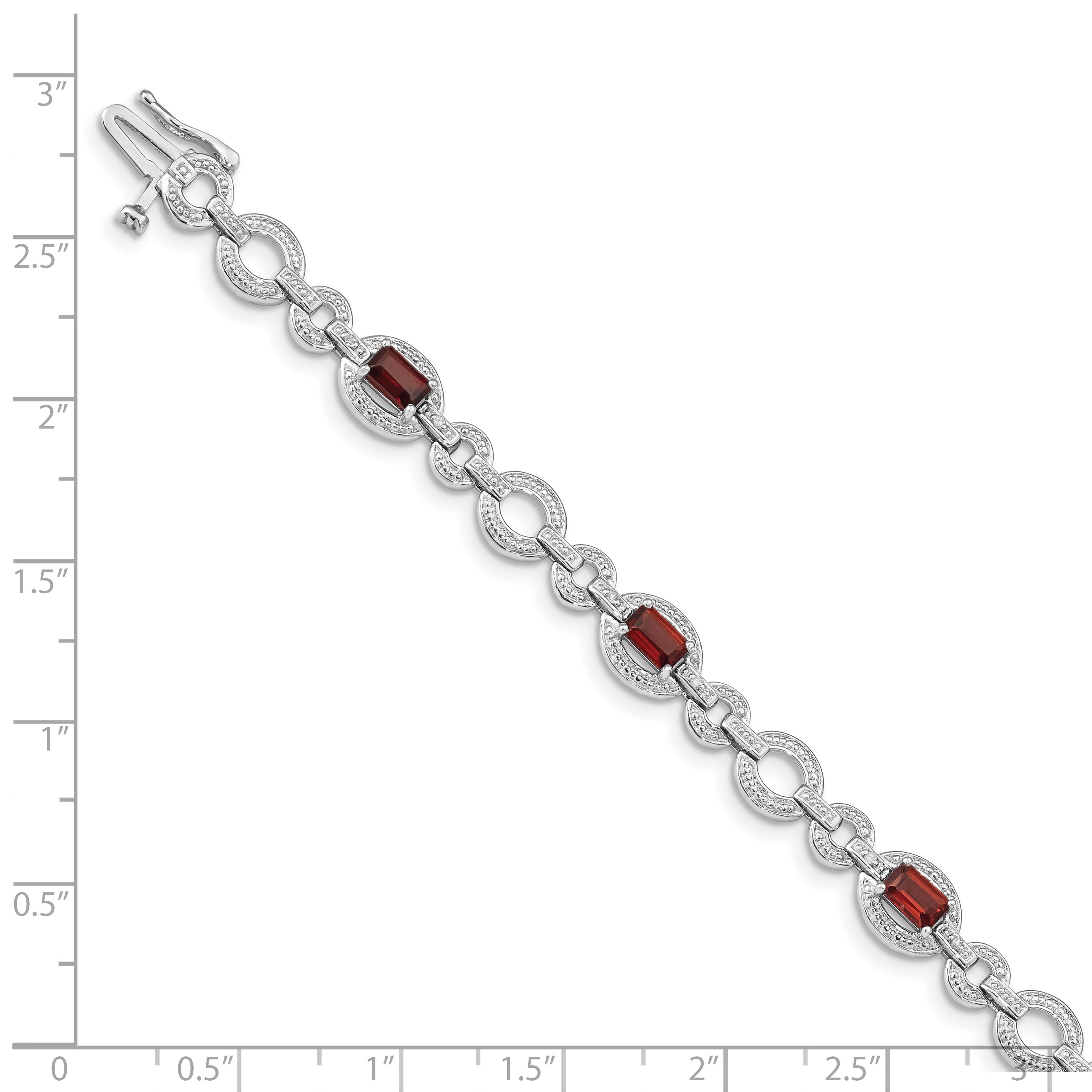 Sterling Silver Rhodium-plated Diamond & Garnet Oval Link Bracelet