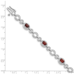 Sterling Silver Rhodium-plated Diamond & Garnet Oval Link Bracelet