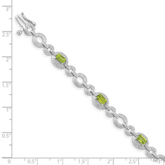 Sterling Silver Rhodium-plated Diamond & Peridot Oval Link Bracelet