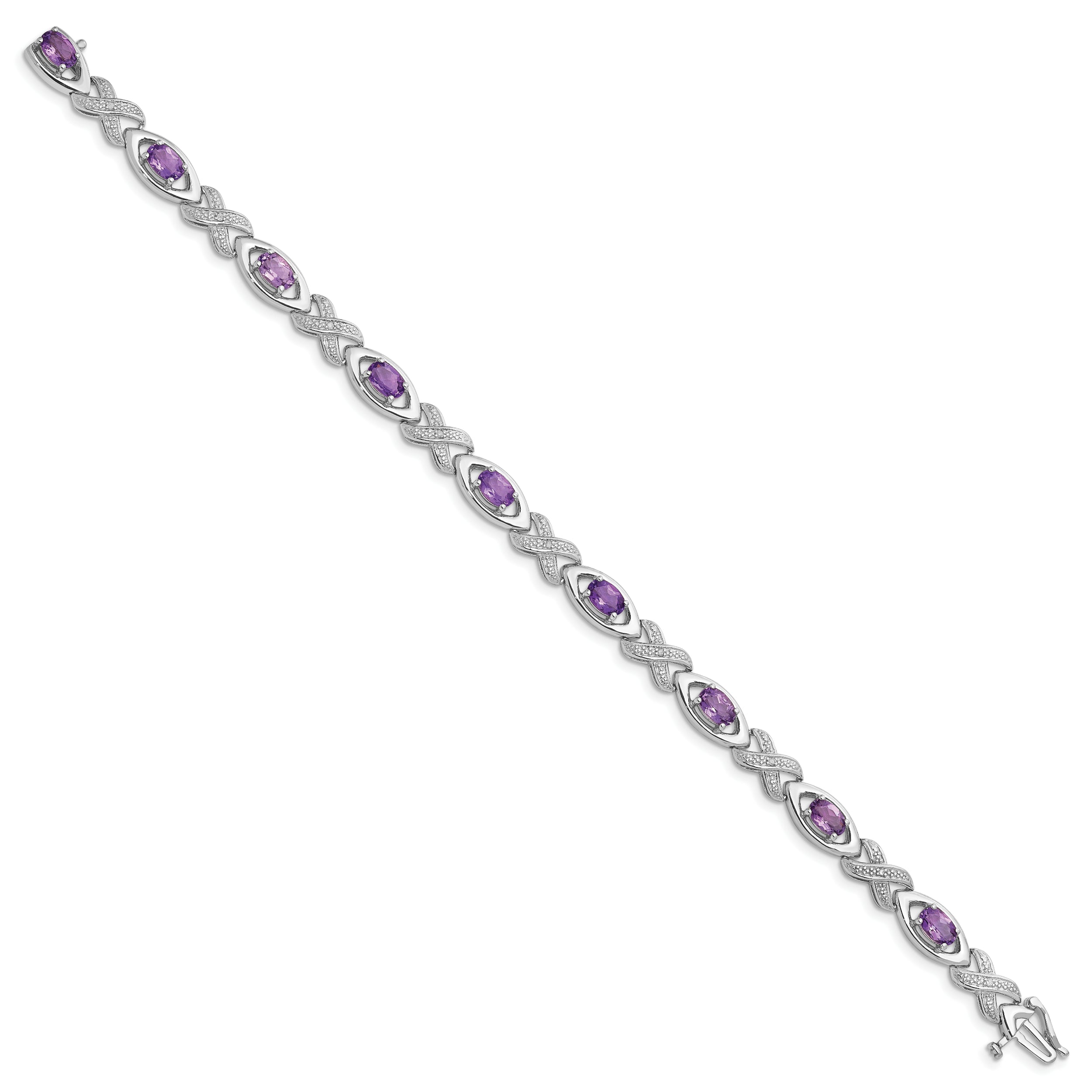 Sterling Silver Rhodium-plated Diamond & Amethyst Bracelet