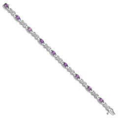 Sterling Silver Rhodium-plated Diamond & Amethyst Bracelet