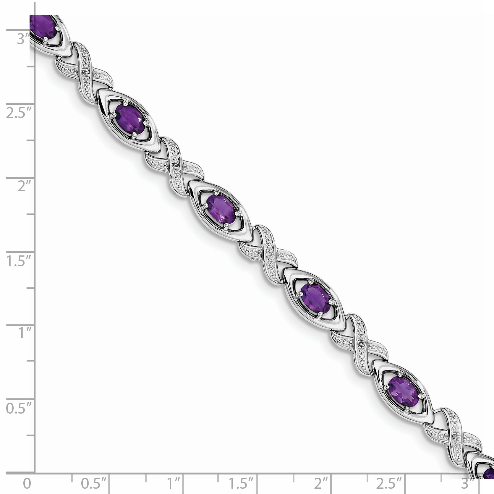 Sterling Silver Rhodium-plated Diamond & Amethyst Bracelet