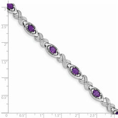 Sterling Silver Rhodium-plated Diamond & Amethyst Bracelet