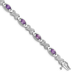 Sterling Silver Rhodium-plated Diamond & Amethyst Bracelet