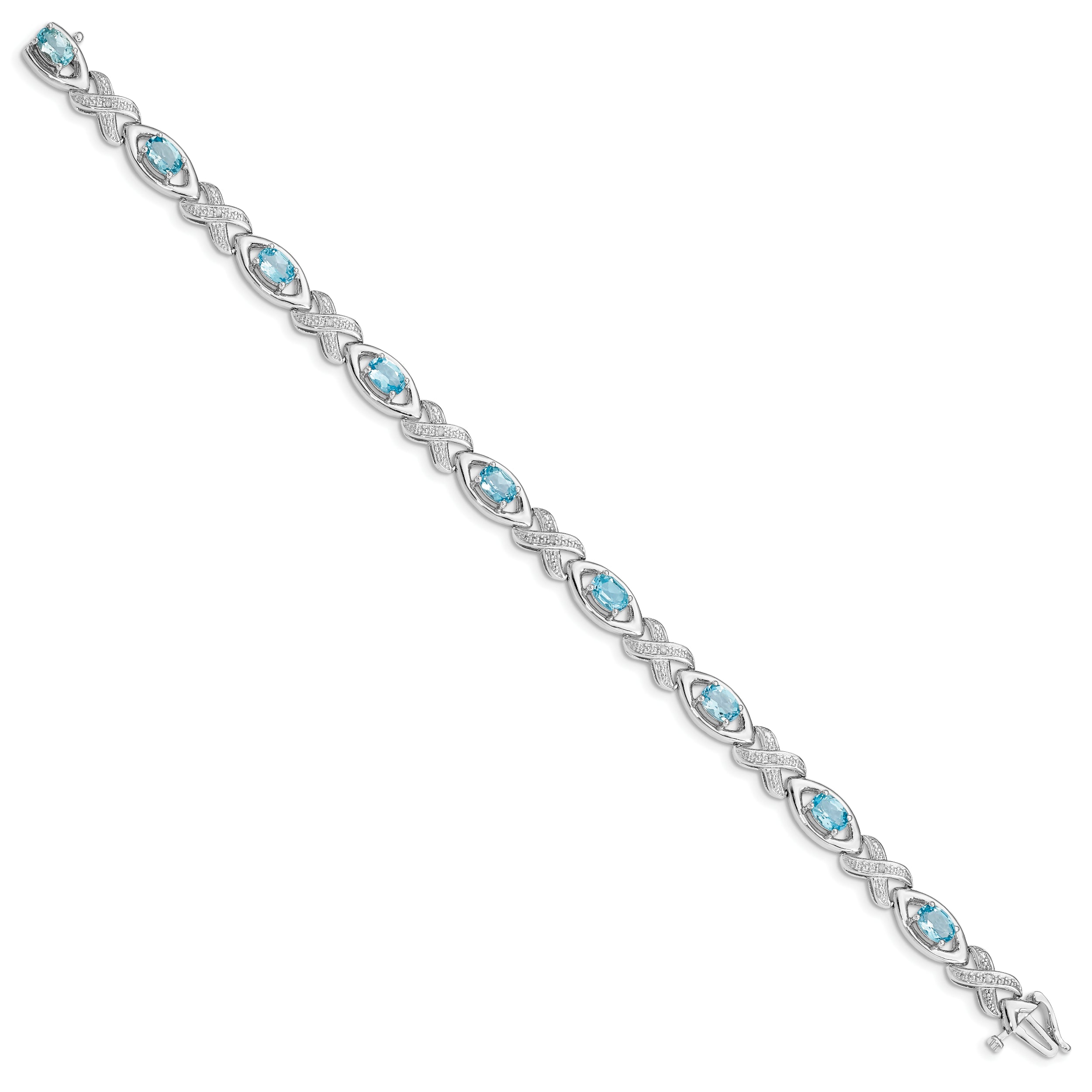 Sterling Silver Rhodium-plated Diamond & Light Swiss Blue Topaz Bracelet