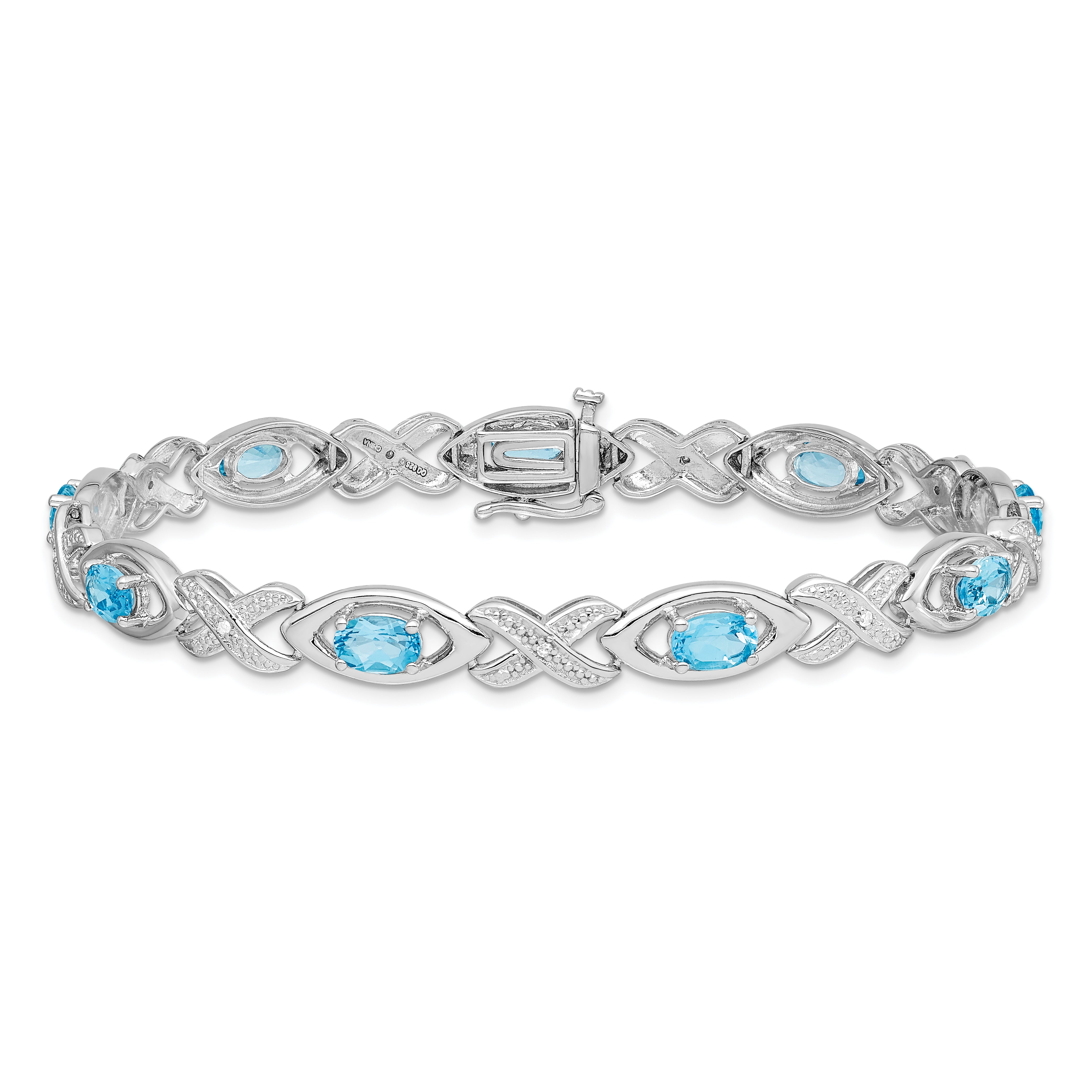 Sterling Silver Rhodium-plated Diamond & Light Swiss Blue Topaz Bracelet