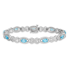 Sterling Silver Rhodium-plated Diamond & Light Swiss Blue Topaz Bracelet