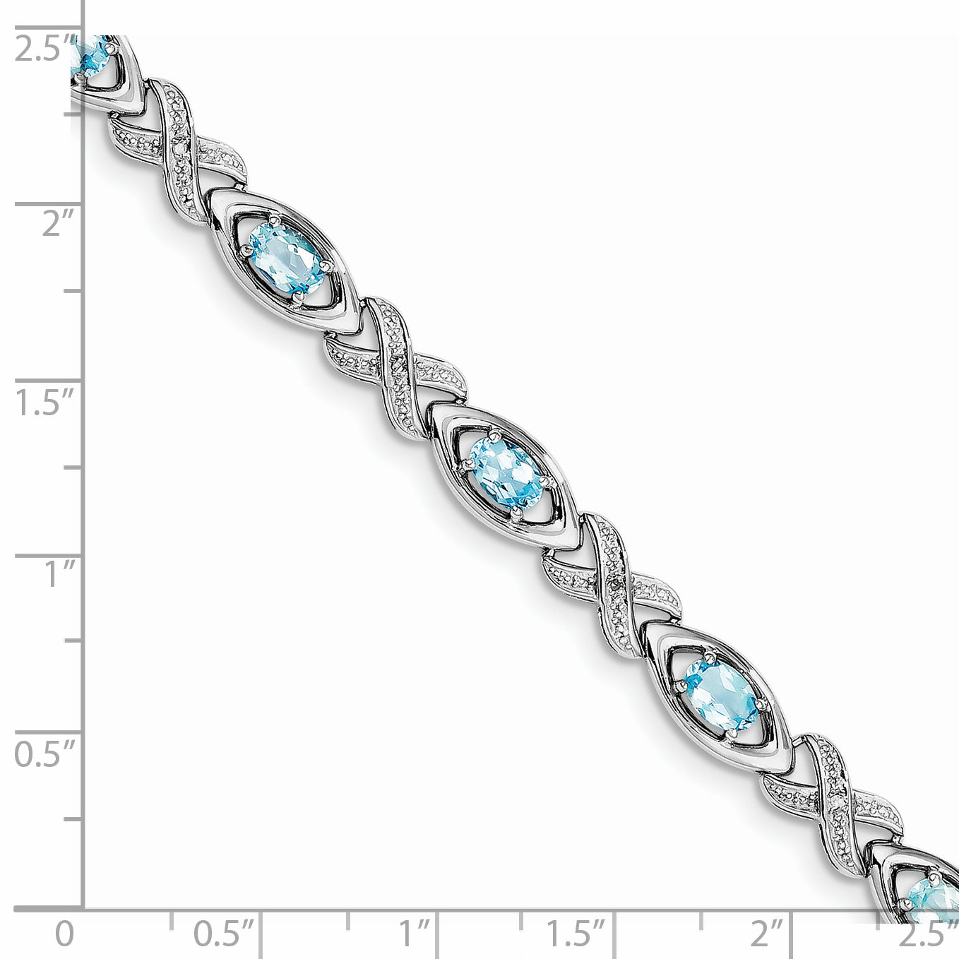 Sterling Silver Rhodium-plated Diamond & Light Swiss Blue Topaz Bracelet