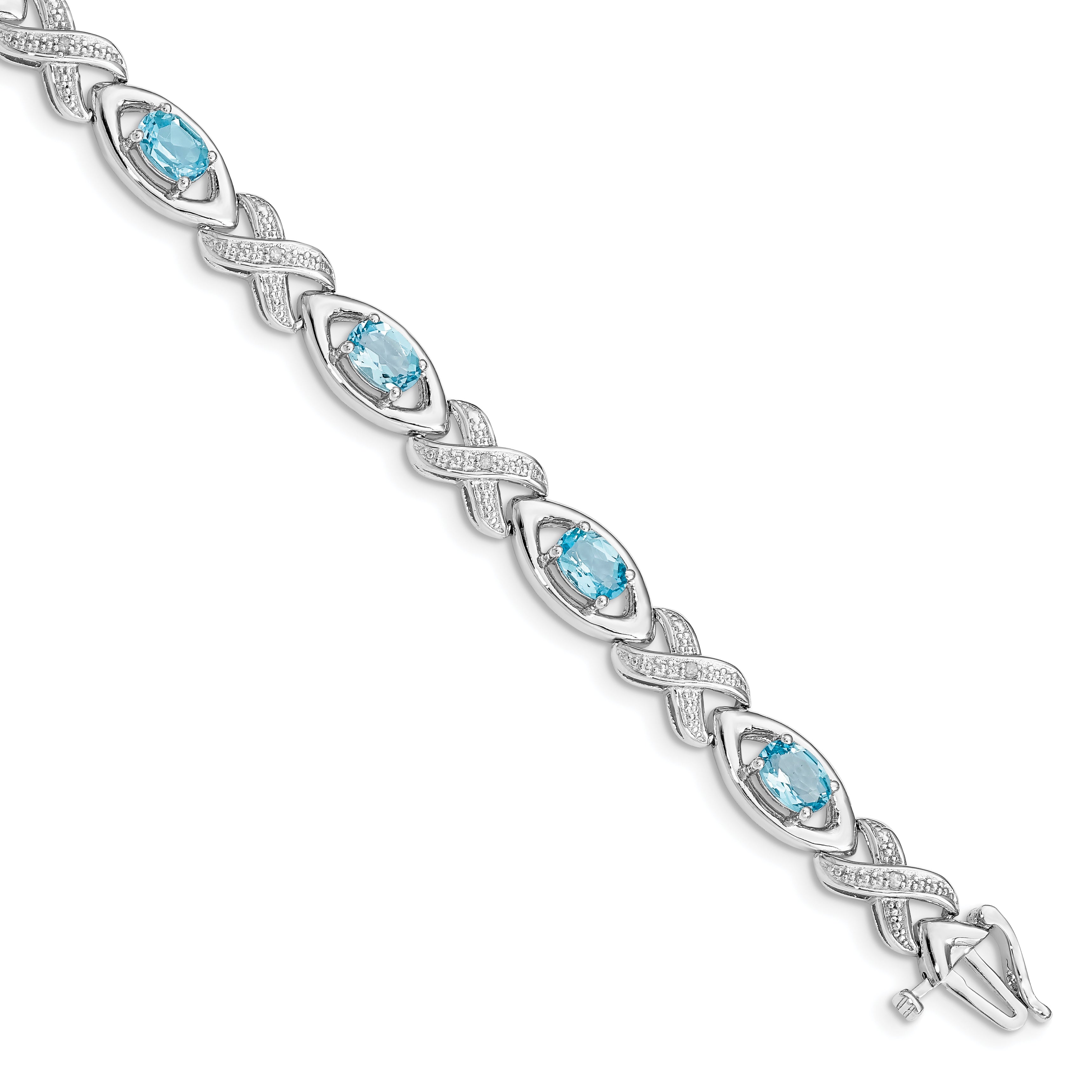 Sterling Silver Rhodium-plated Diamond & Light Swiss Blue Topaz Bracelet