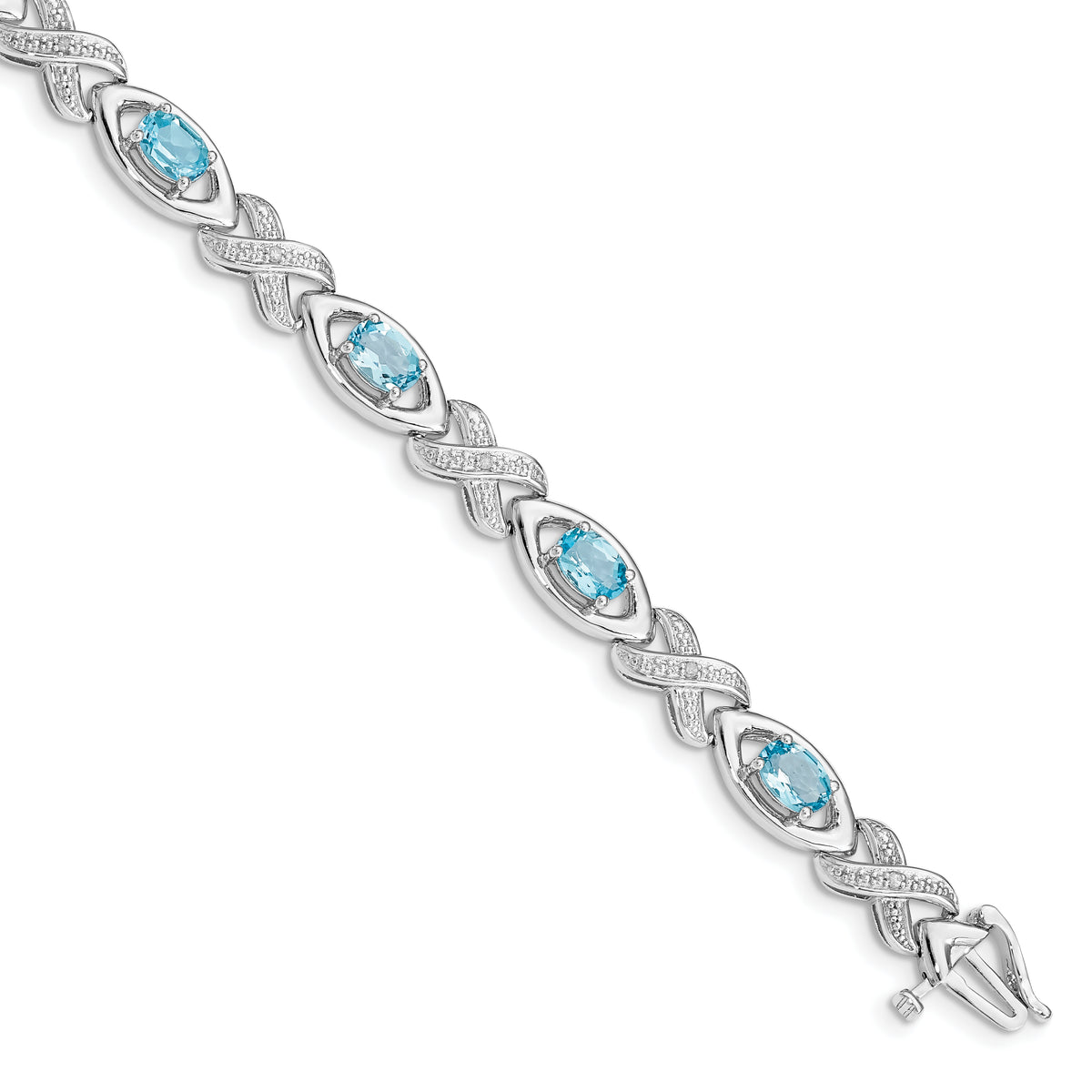 Sterling Silver Rhodium-plated Diamond & Light Swiss Blue Topaz Bracelet