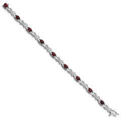 Sterling Silver Rhodium-plated Diamond & Garnet Bracelet