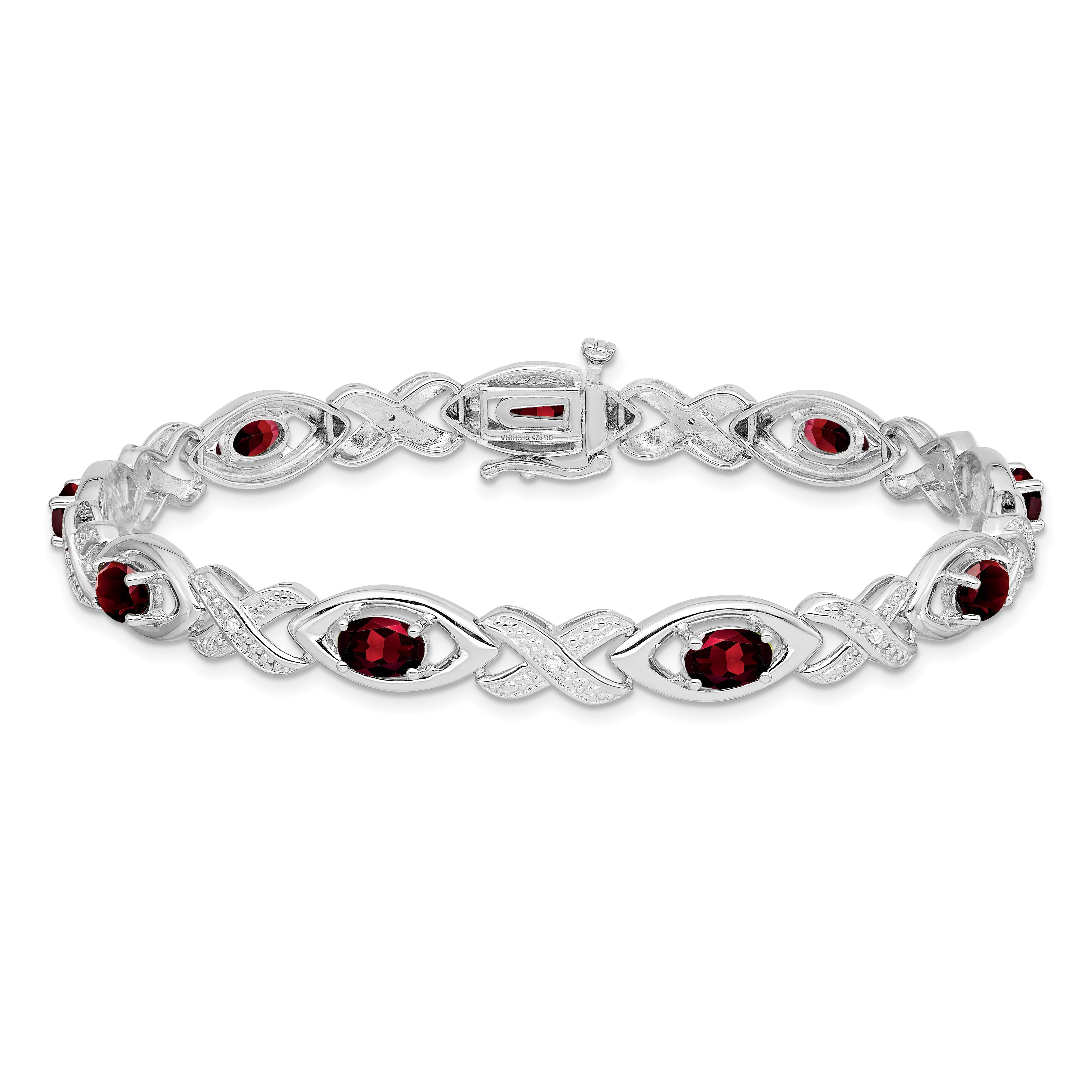 Sterling Silver Rhodium-plated Diamond & Garnet Bracelet