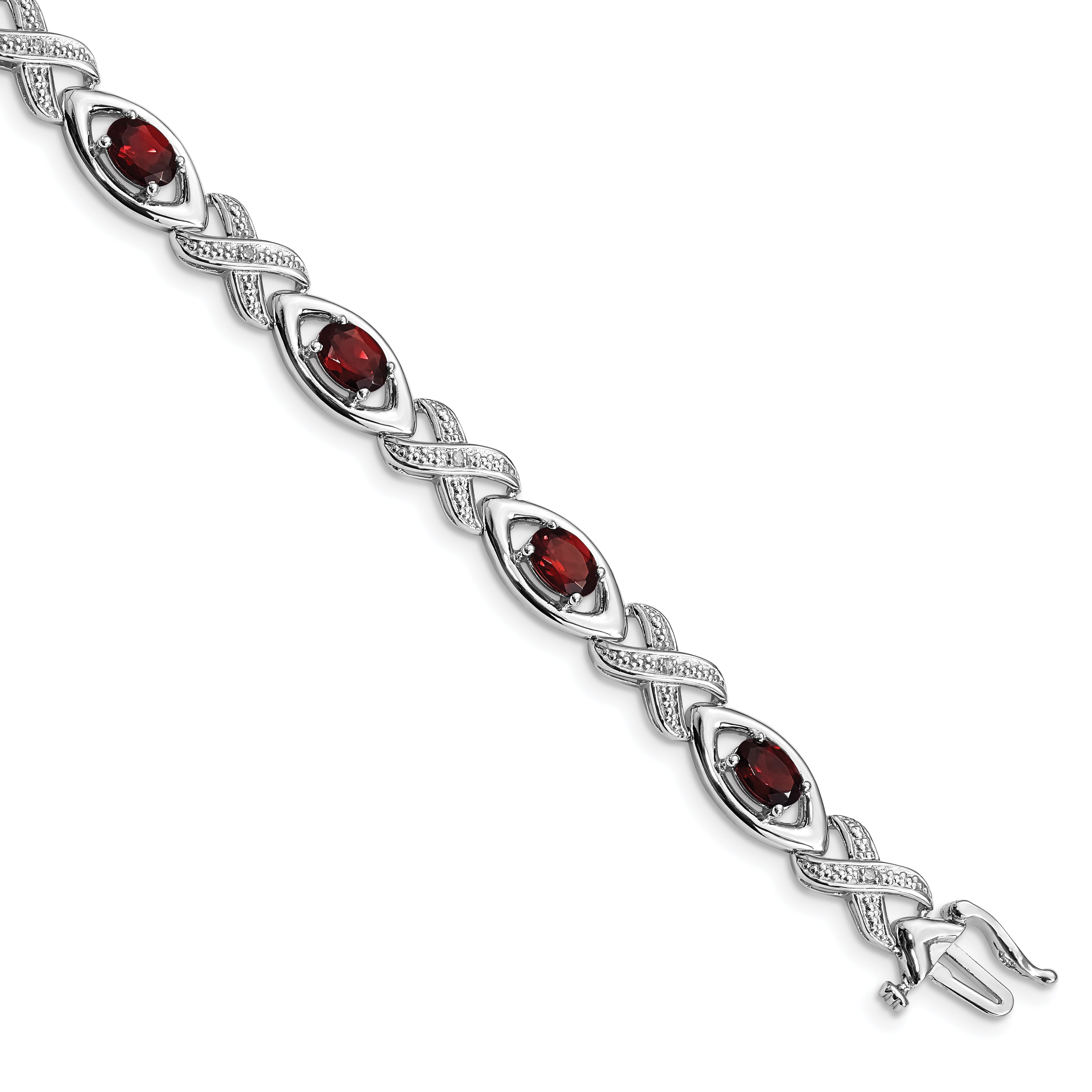 Sterling Silver Rhodium-plated Diamond & Garnet Bracelet