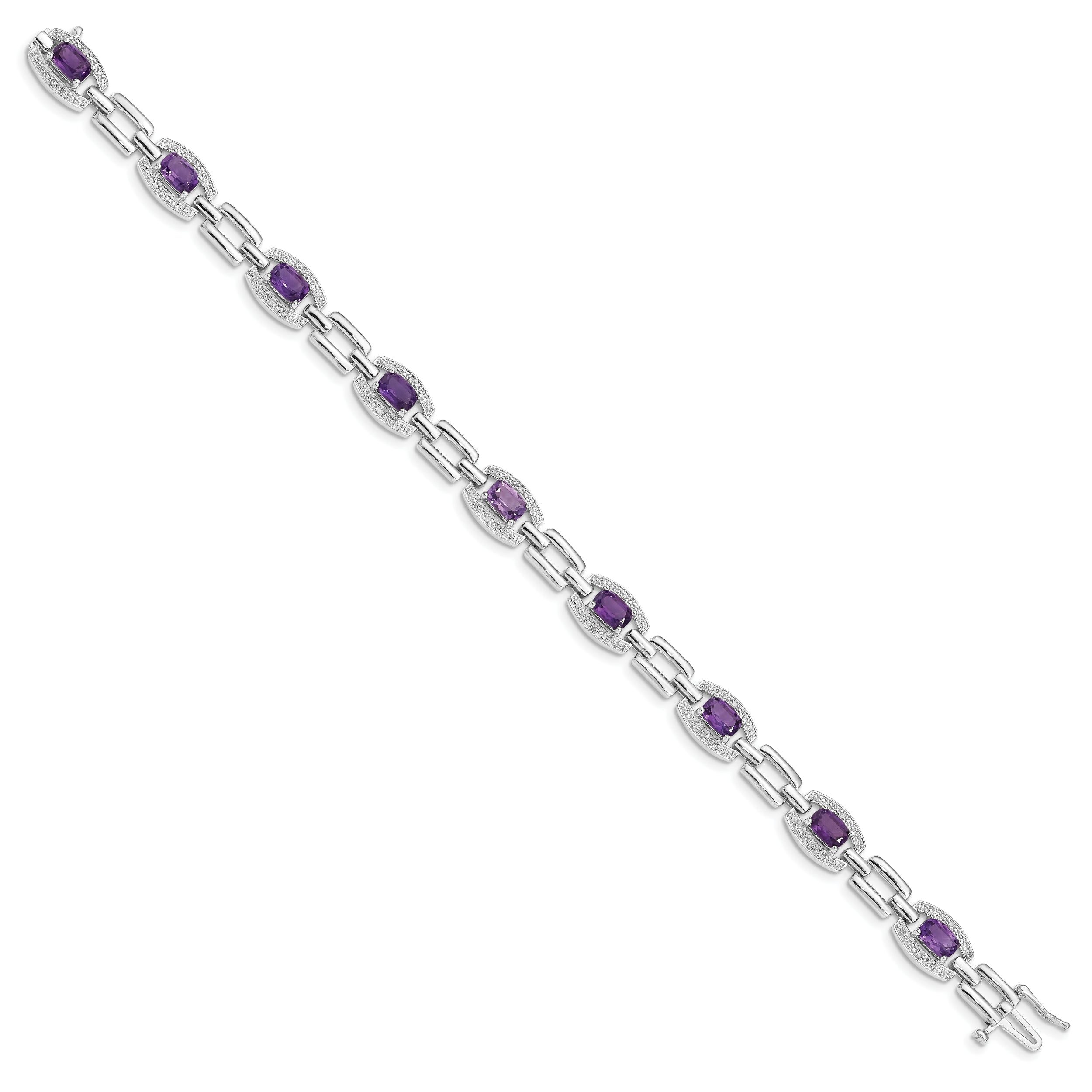 Sterling Silver Rhodium-plated Diamond & Amethyst Bracelet