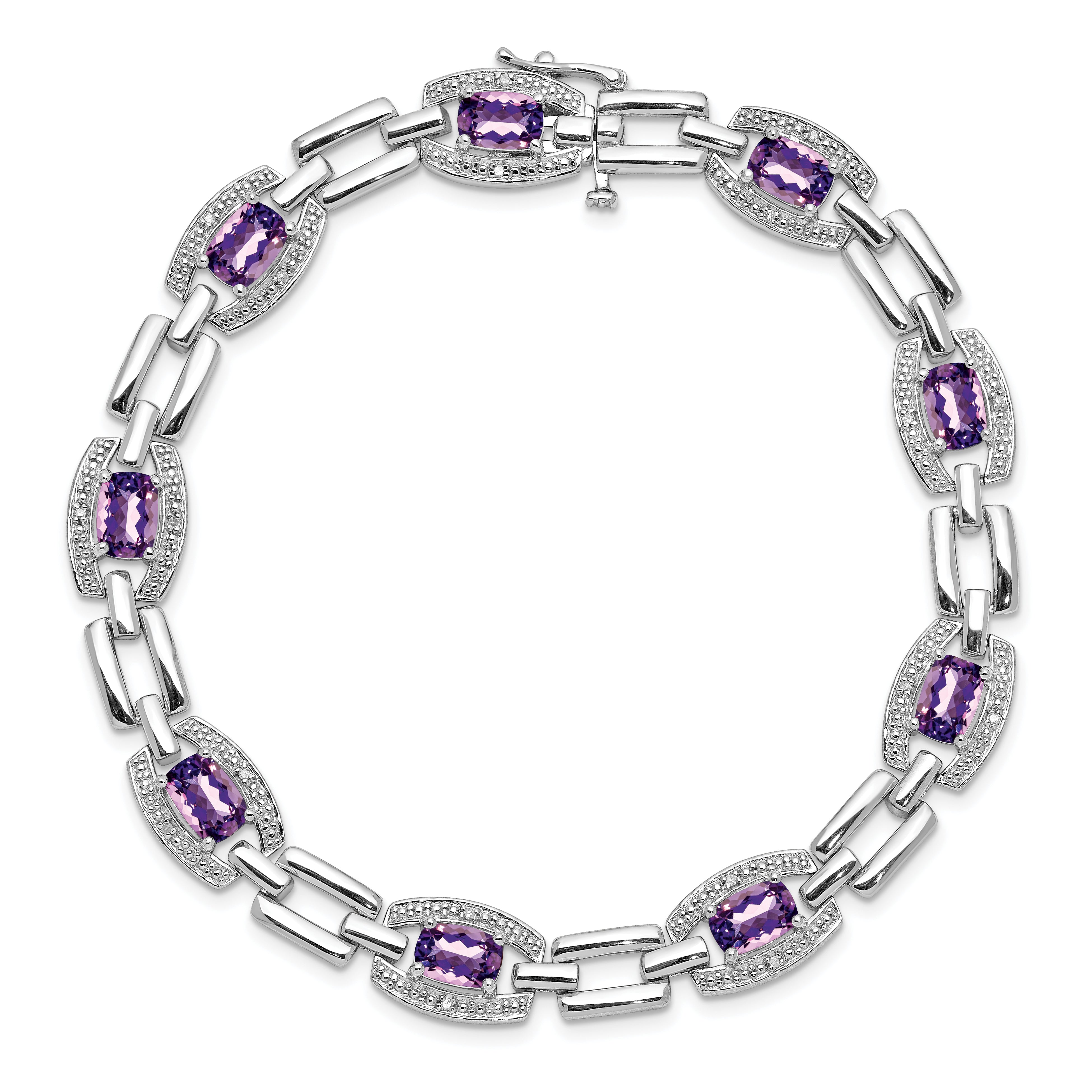 Sterling Silver Rhodium-plated Diamond & Amethyst Bracelet