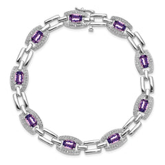 Sterling Silver Rhodium-plated Diamond & Amethyst Bracelet