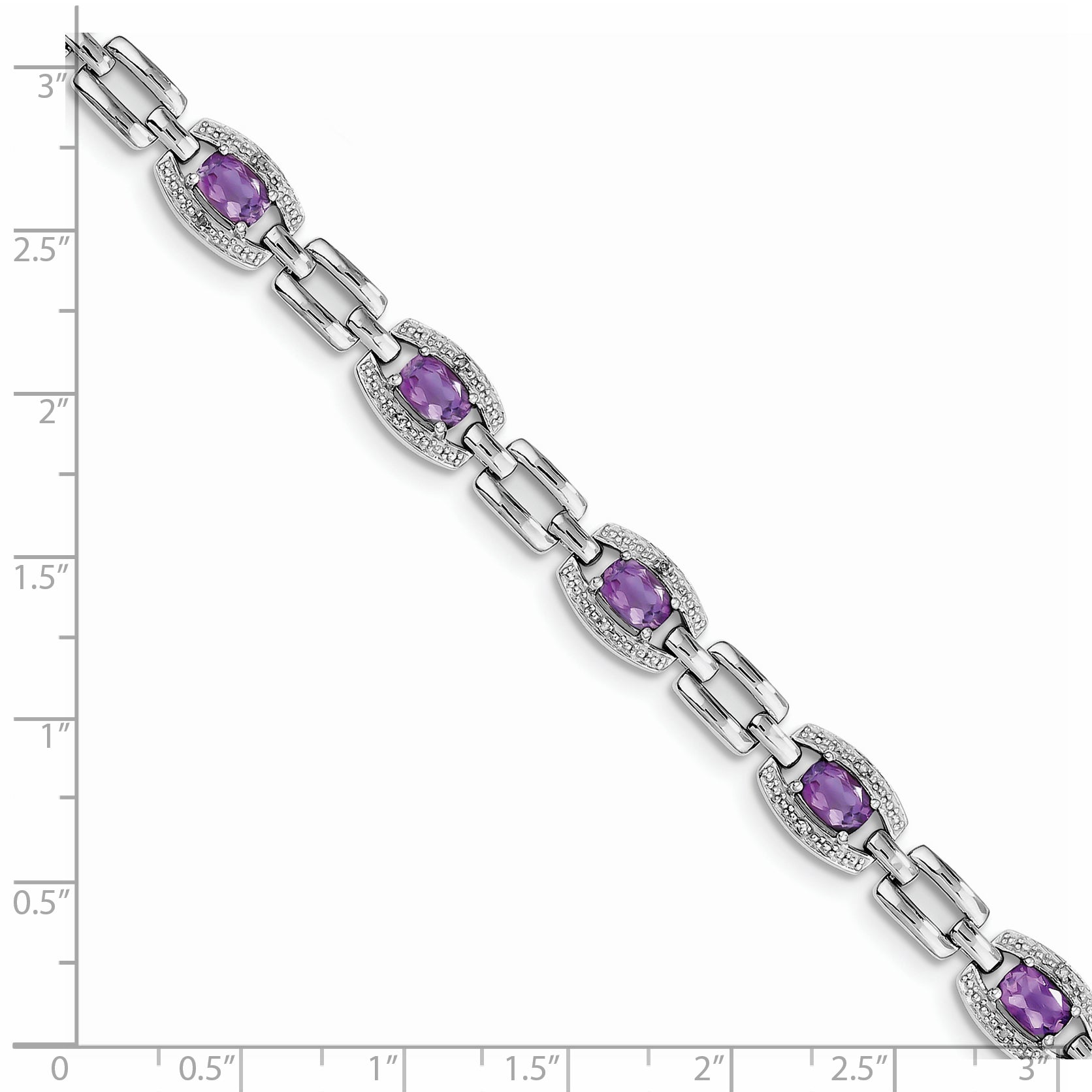 Sterling Silver Rhodium-plated Diamond & Amethyst Bracelet