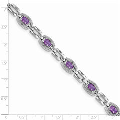 Sterling Silver Rhodium-plated Diamond & Amethyst Bracelet