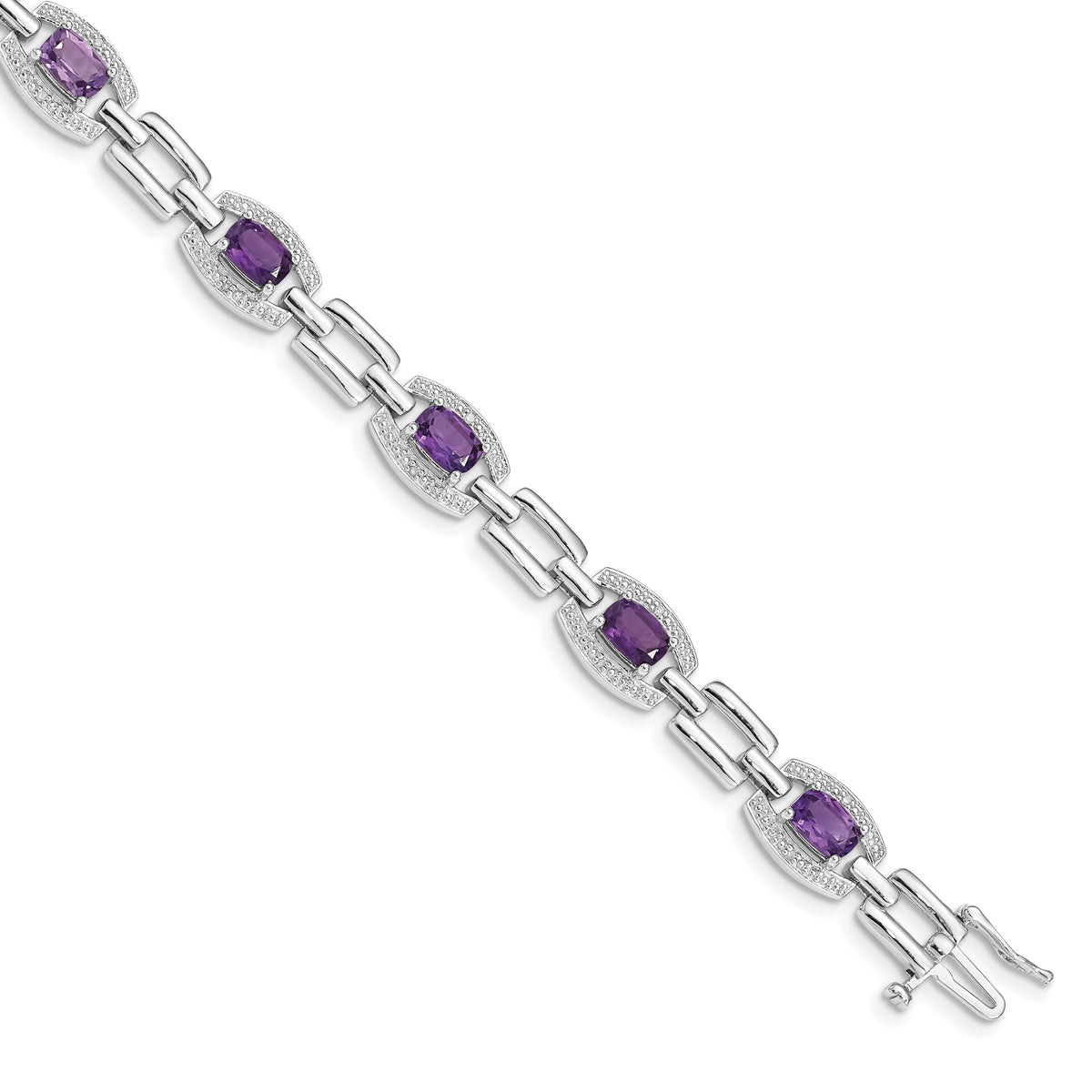 Sterling Silver Rhodium-plated Diamond & Amethyst Bracelet