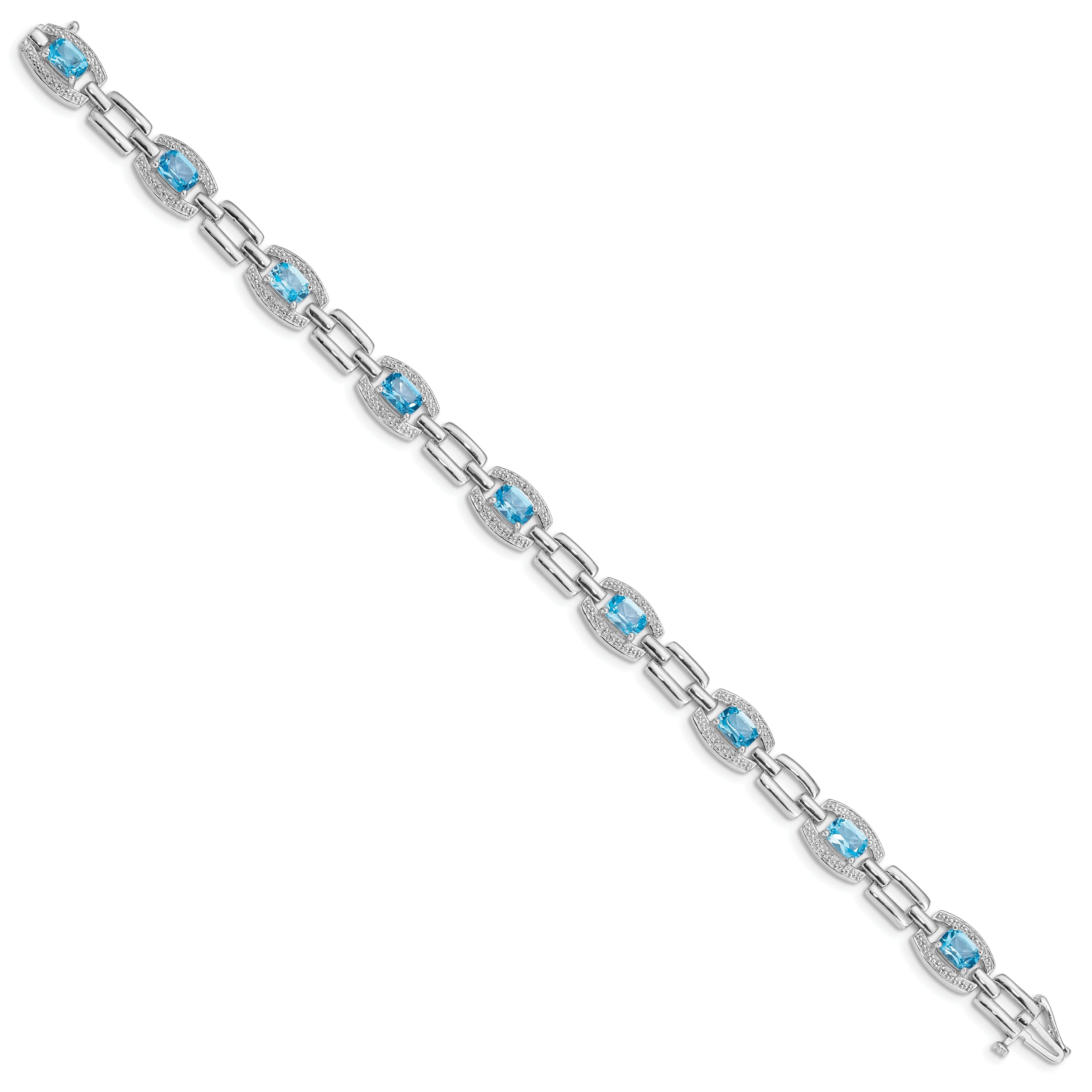 Sterling Silver Rhodium-plated Diamond & Light Swiss Blue Topaz Bracelet