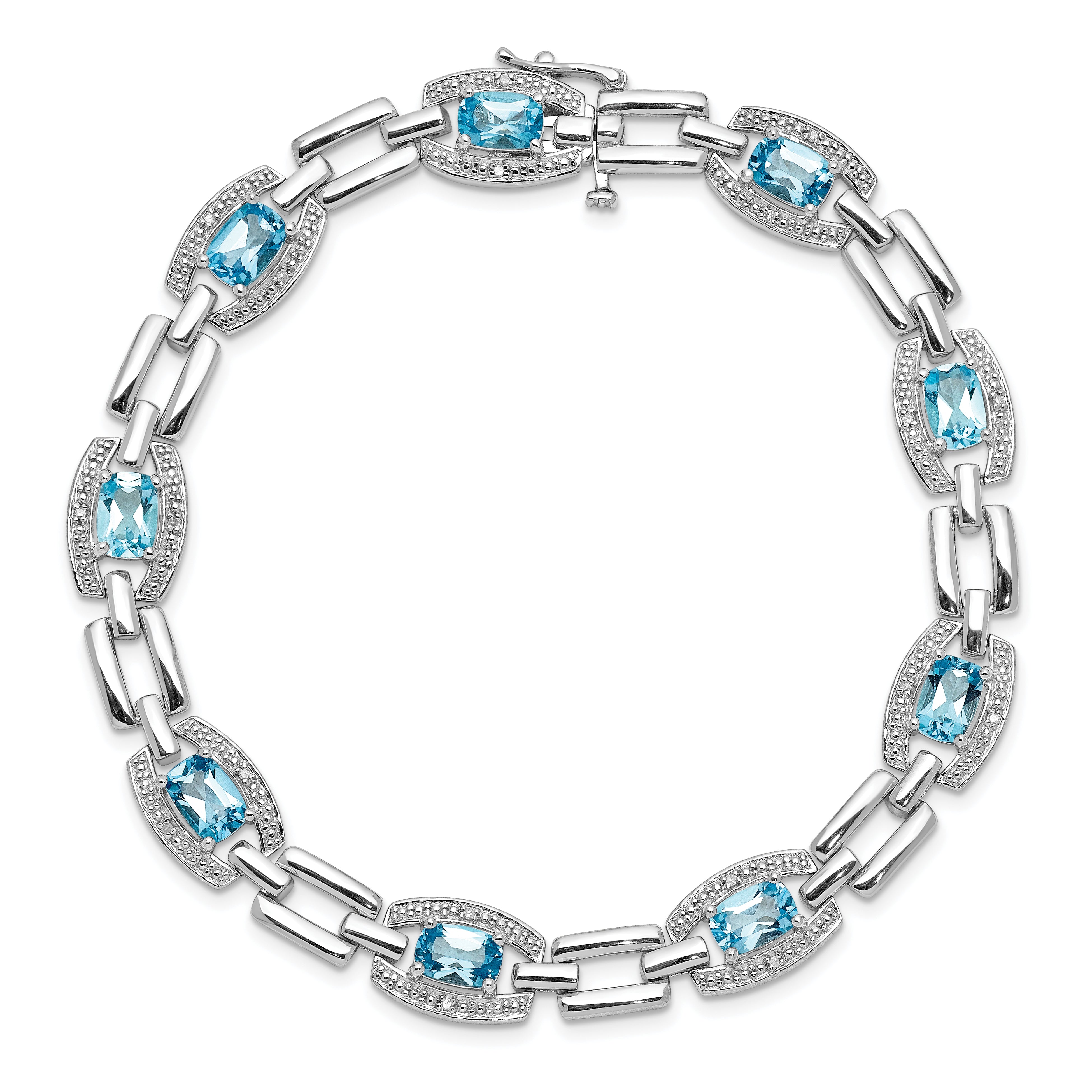 Sterling Silver Rhodium-plated Diamond & Light Swiss Blue Topaz Bracelet