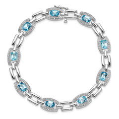 Sterling Silver Rhodium-plated Diamond & Light Swiss Blue Topaz Bracelet